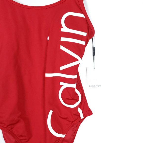 Calvin Klein Logo Red One Piece Swimsuit Sporty - Picture 4 of 9